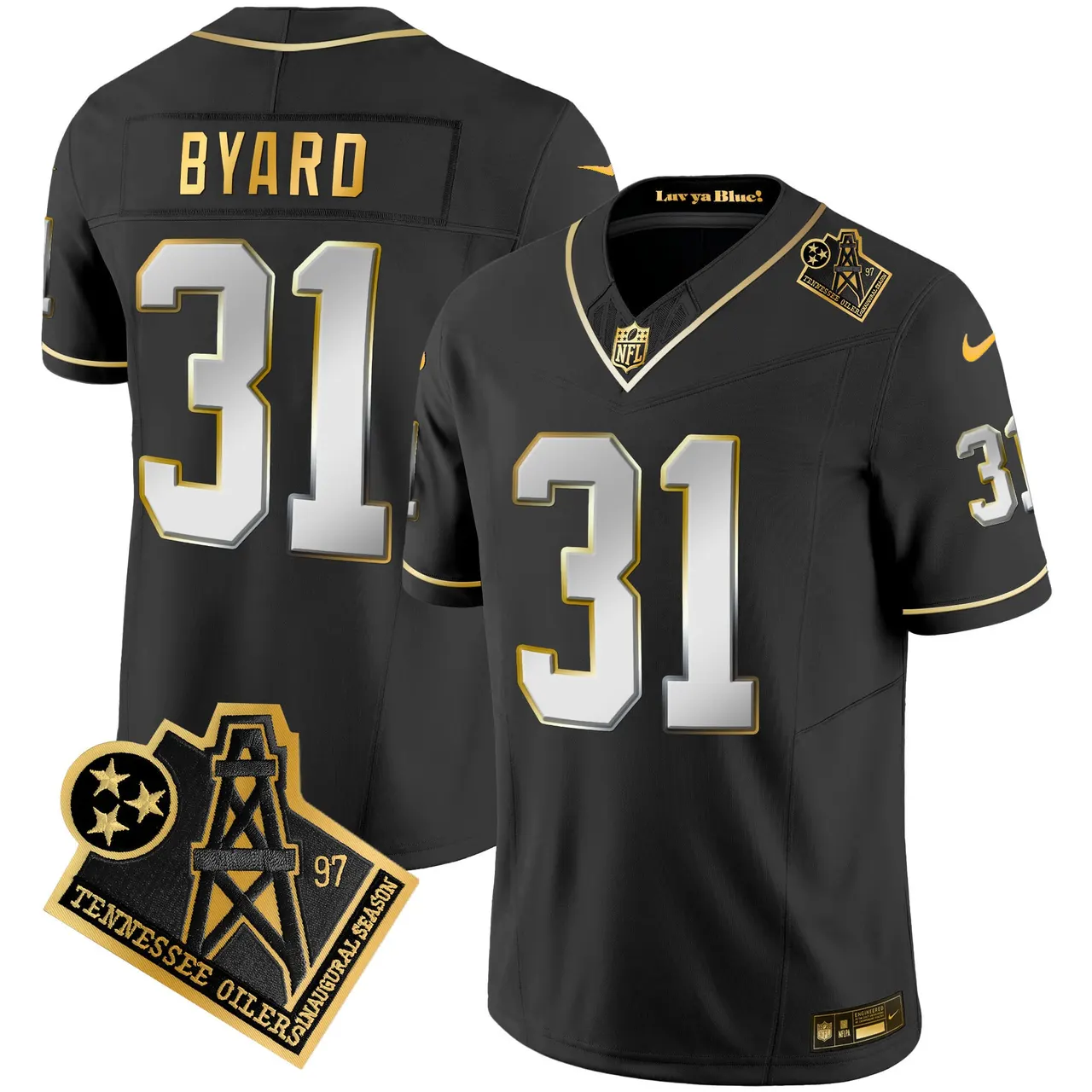 Tennessee Titans Nike 1997 Throwback Vapor Stitched Jersey - Black - Image 13