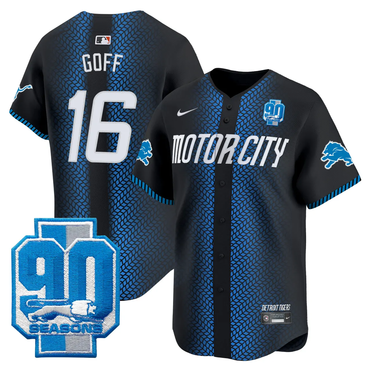 Detroit Lions Nike 90th Year Patch Vapor Premier Limited Stitched Jersey - Black - Image 2