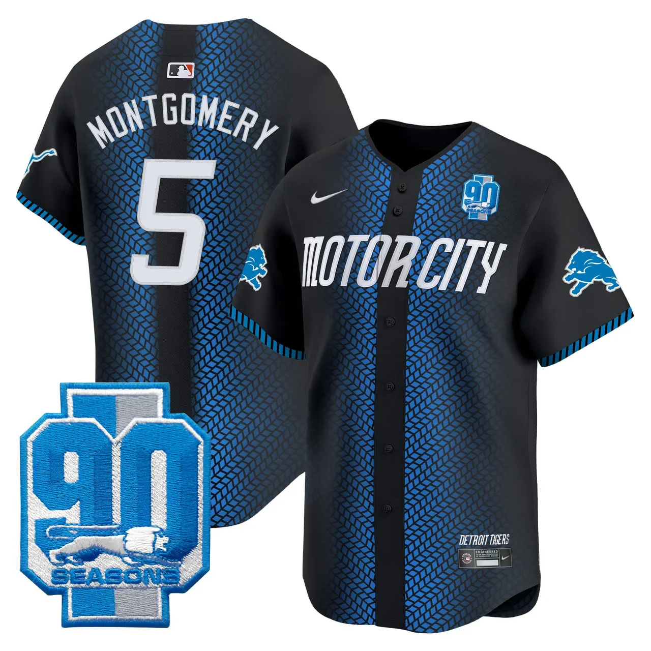 Detroit Lions Nike 90th Year Patch Vapor Premier Limited Stitched Jersey - Black - Image 4