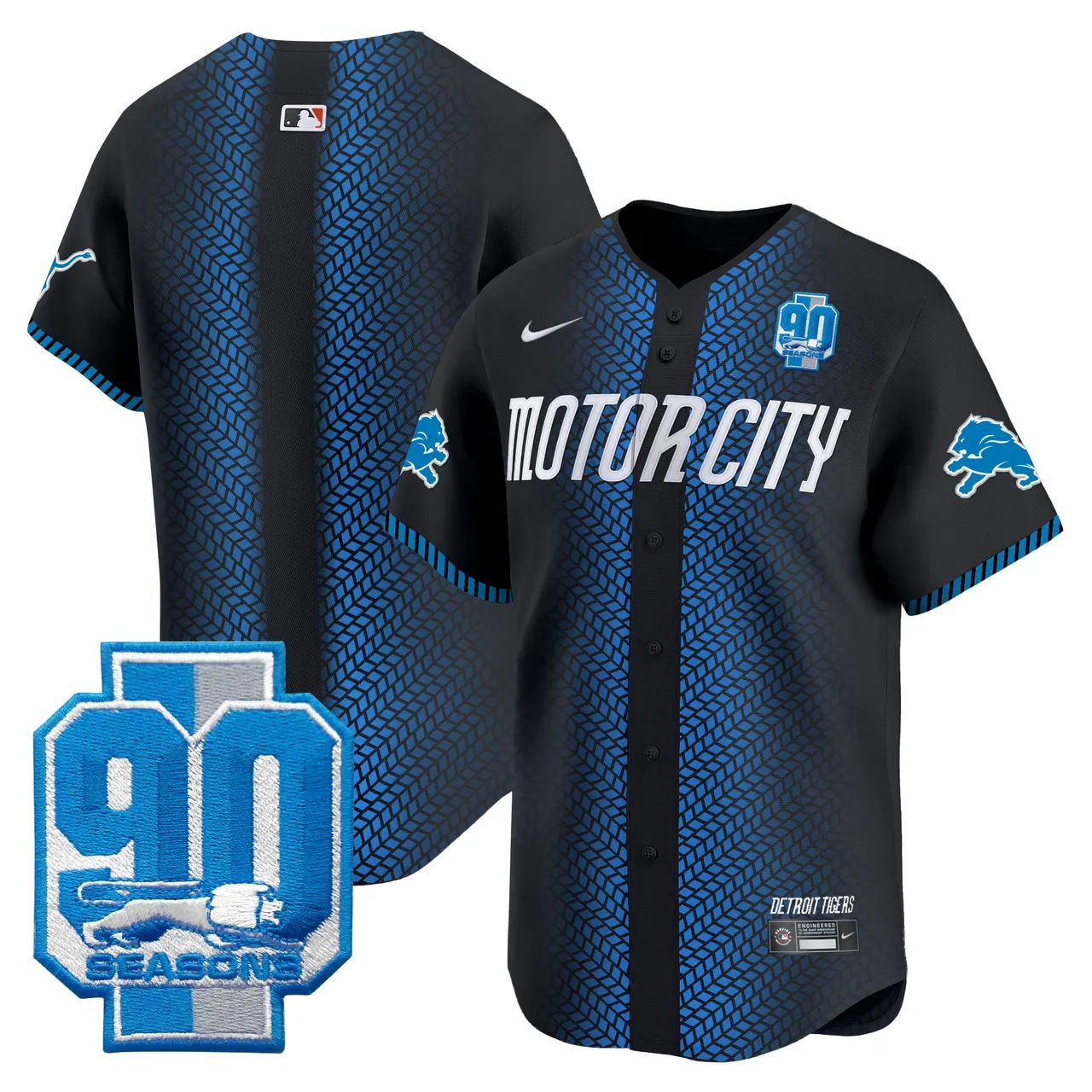 Detroit Lions Nike 90th Year Patch Vapor Premier Limited Stitched Jersey - Black - Image 8