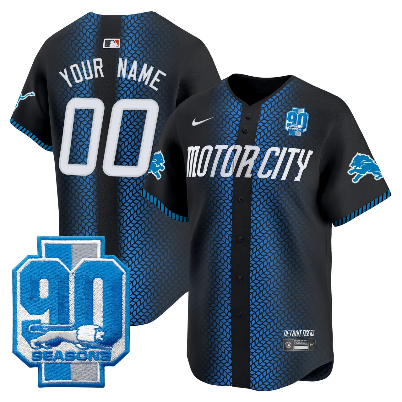 Detroit Lions Nike 90th Year Patch Vapor Premier Custom Limited Stitched Jersey - Black
