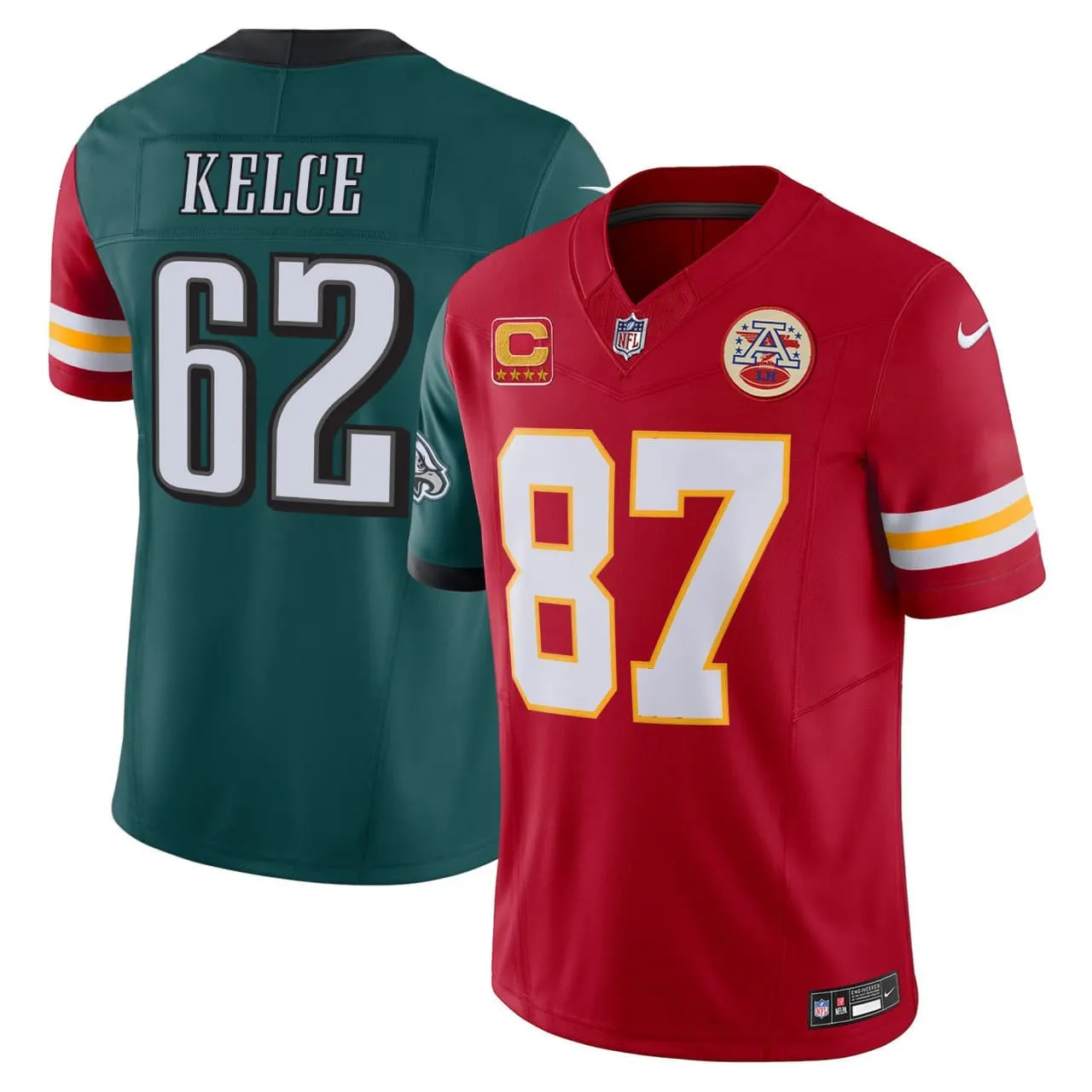 Travis Kelce Kansas City Chiefs Philadelphia Eagles Nike Split Stitched Jersey - Red