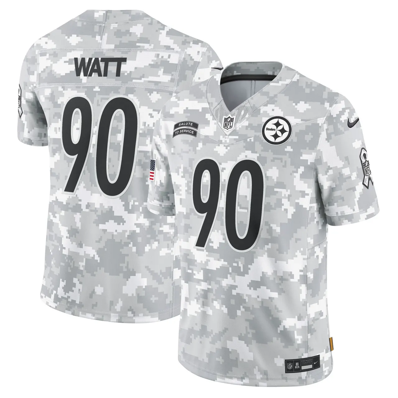T.J. Watt Pittsburgh Steelers Nike 2024 Salute to Service Vapor Limited Stitched Jersey - Arctic Camo All Stitched - Grey