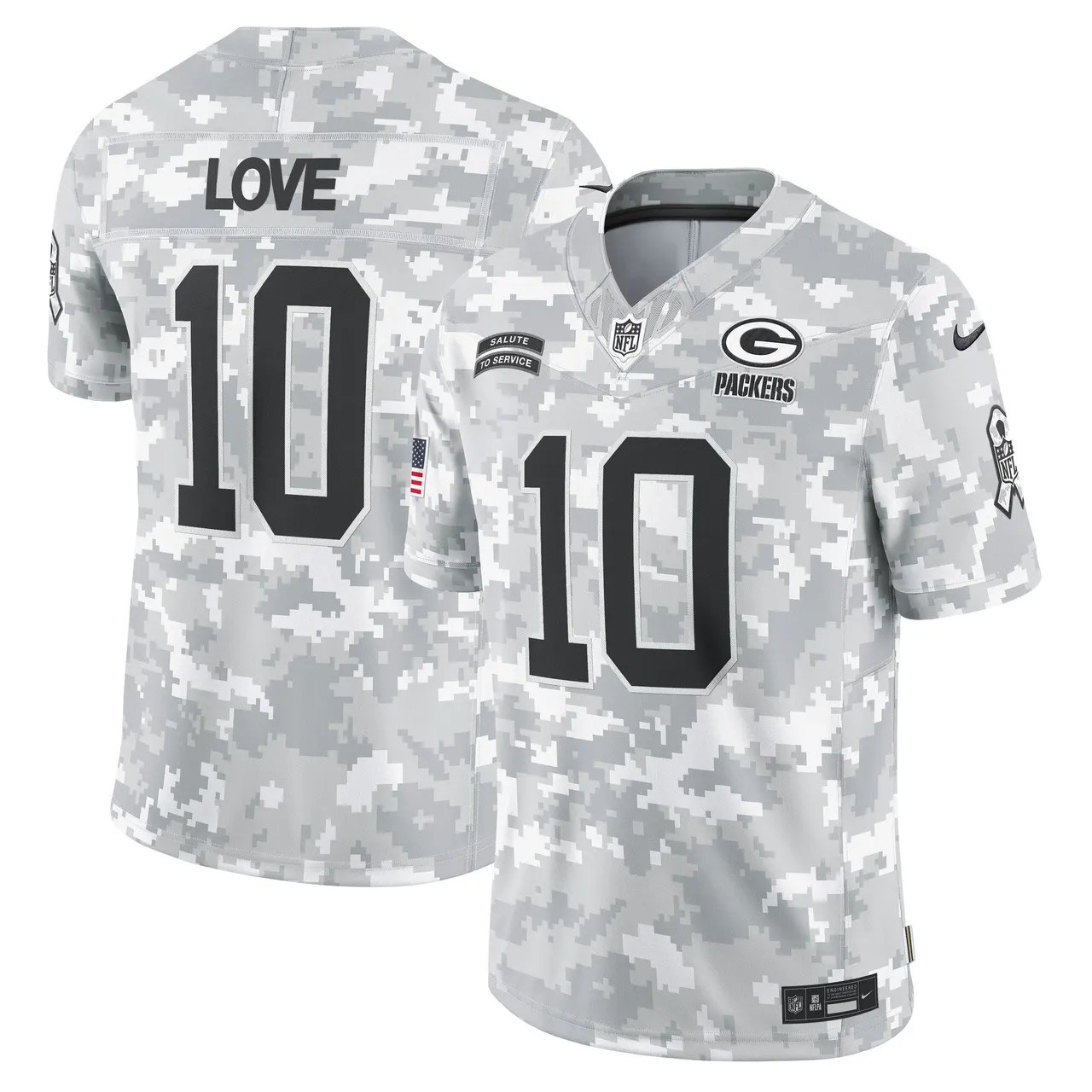 Jordan Love Green Bay Packers Nike 2024 Salute to Service Vapor Limited Stitched Jersey - Arctic Camo All Stitched - White
