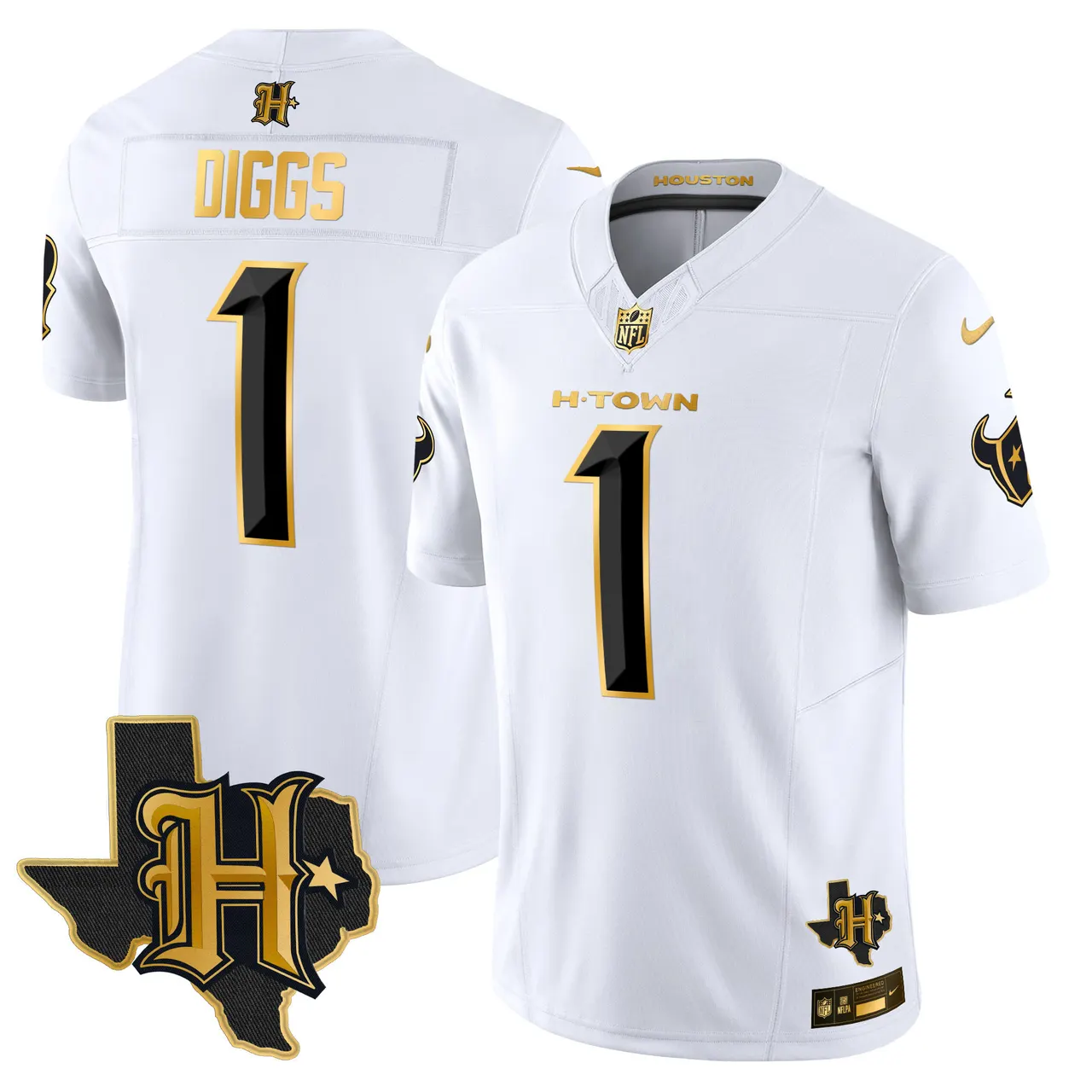 Houston Texans Nike 2024 Texas Patch Gold Vapor Limited Stitched Jersey - Black - Image 26