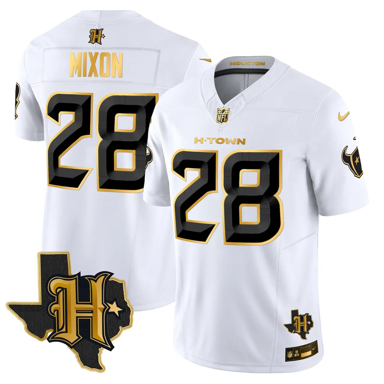 Houston Texans Nike 2024 Texas Patch Gold Vapor Limited Stitched Jersey - Black - Image 27