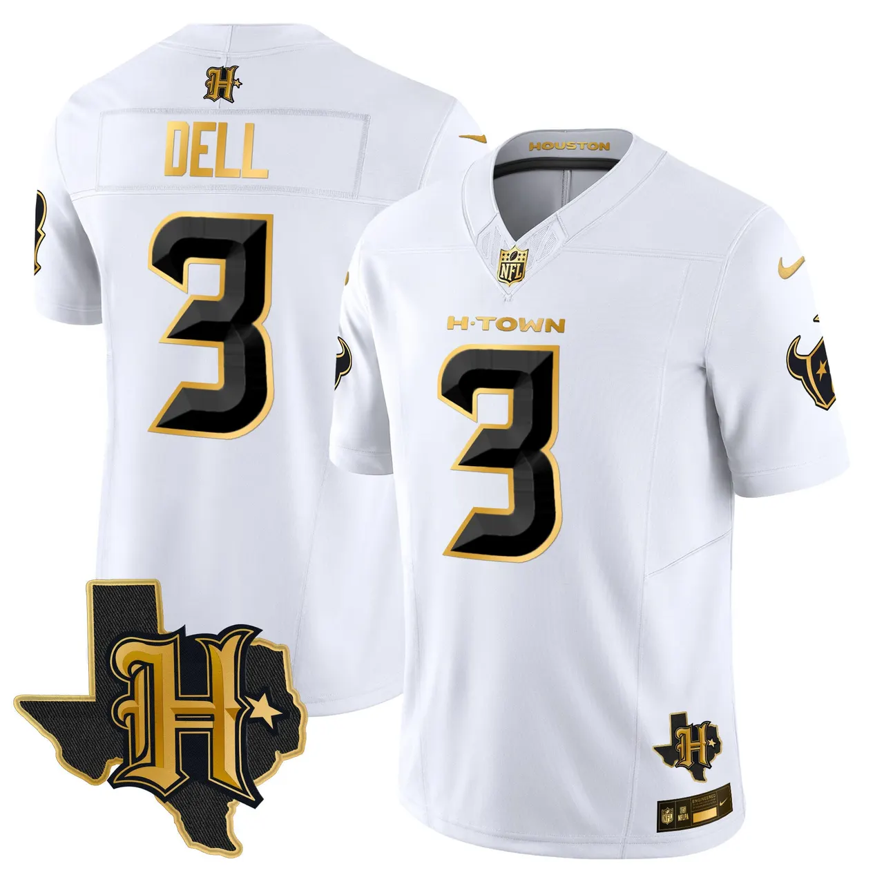 Houston Texans Nike 2024 Texas Patch Gold Vapor Limited Stitched Jersey - Black - Image 28