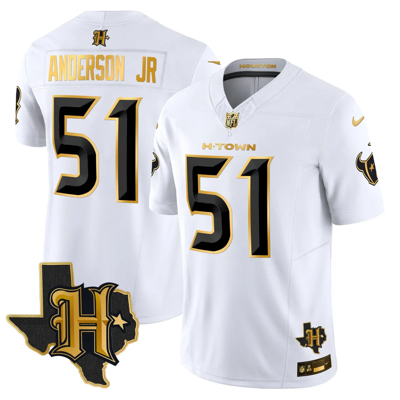 Houston Texans Nike 2024 Texas Patch Gold Vapor Limited Stitched Jersey - Black - Image 31