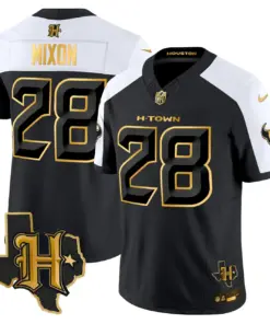 Houston Texans Nike 2024 Texas Patch Gold Vapor Limited Stitched Jersey - Black - Image 3