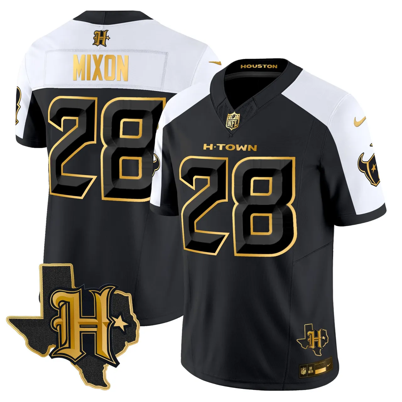 Houston Texans Nike 2024 Texas Patch Gold Vapor Limited Stitched Jersey - Black - Image 3