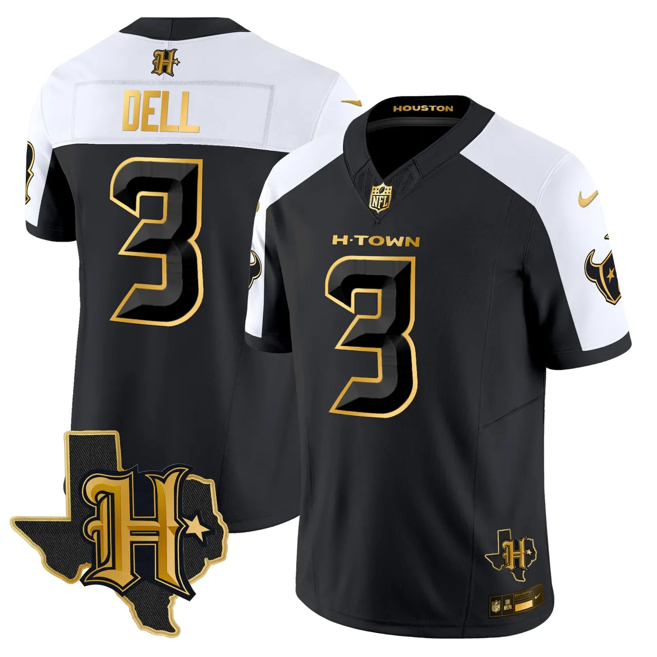 Houston Texans Nike 2024 Texas Patch Gold Vapor Limited Stitched Jersey - Black - Image 4