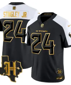 Houston Texans Nike 2024 Texas Patch Gold Vapor Limited Stitched Jersey - Black - Image 5