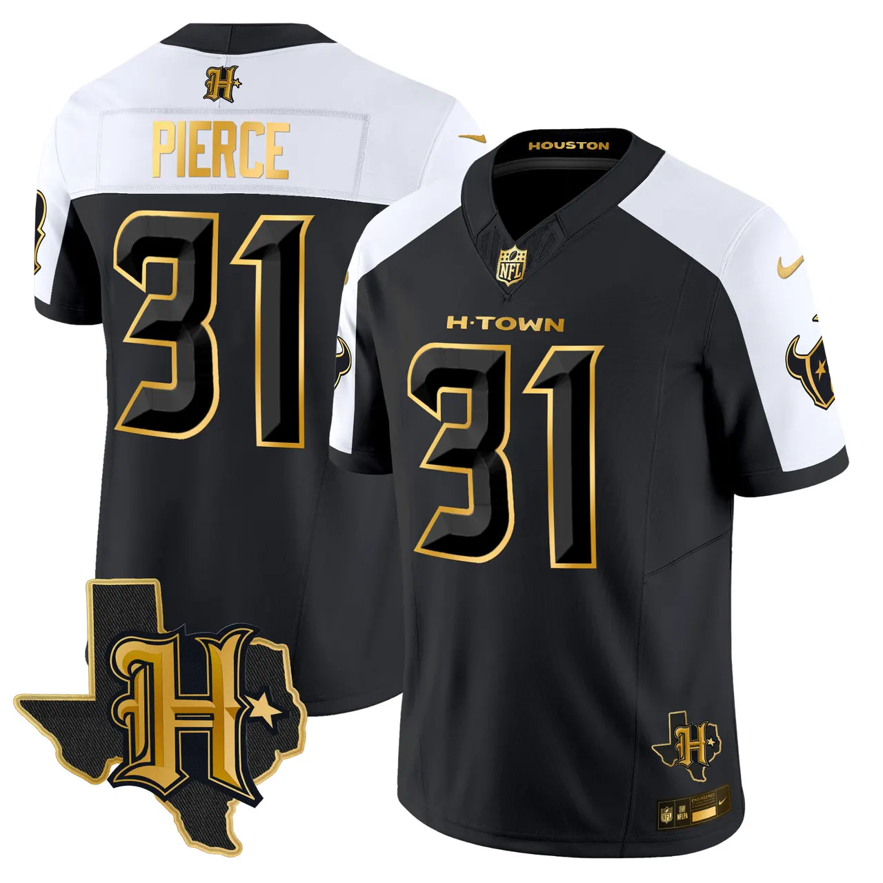 Houston Texans Nike 2024 Texas Patch Gold Vapor Limited Stitched Jersey - Black - Image 6