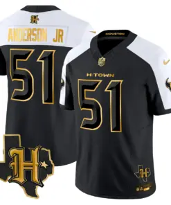 Houston Texans Nike 2024 Texas Patch Gold Vapor Limited Stitched Jersey - Black - Image 7