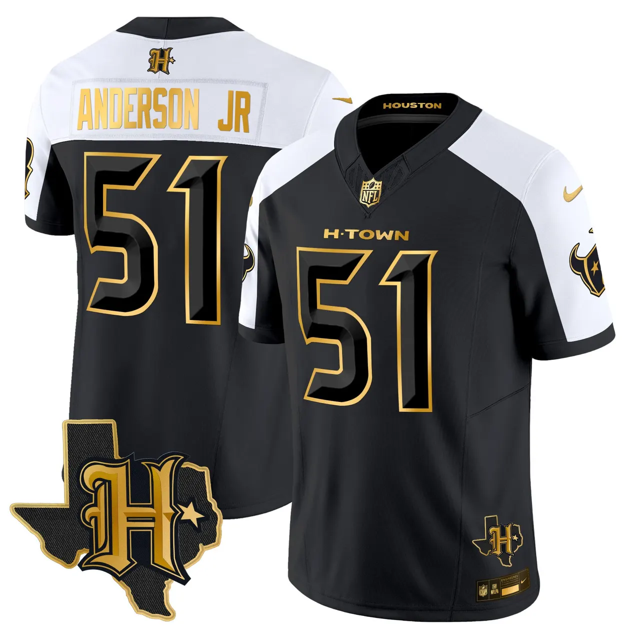 Houston Texans Nike 2024 Texas Patch Gold Vapor Limited Stitched Jersey - Black - Image 7
