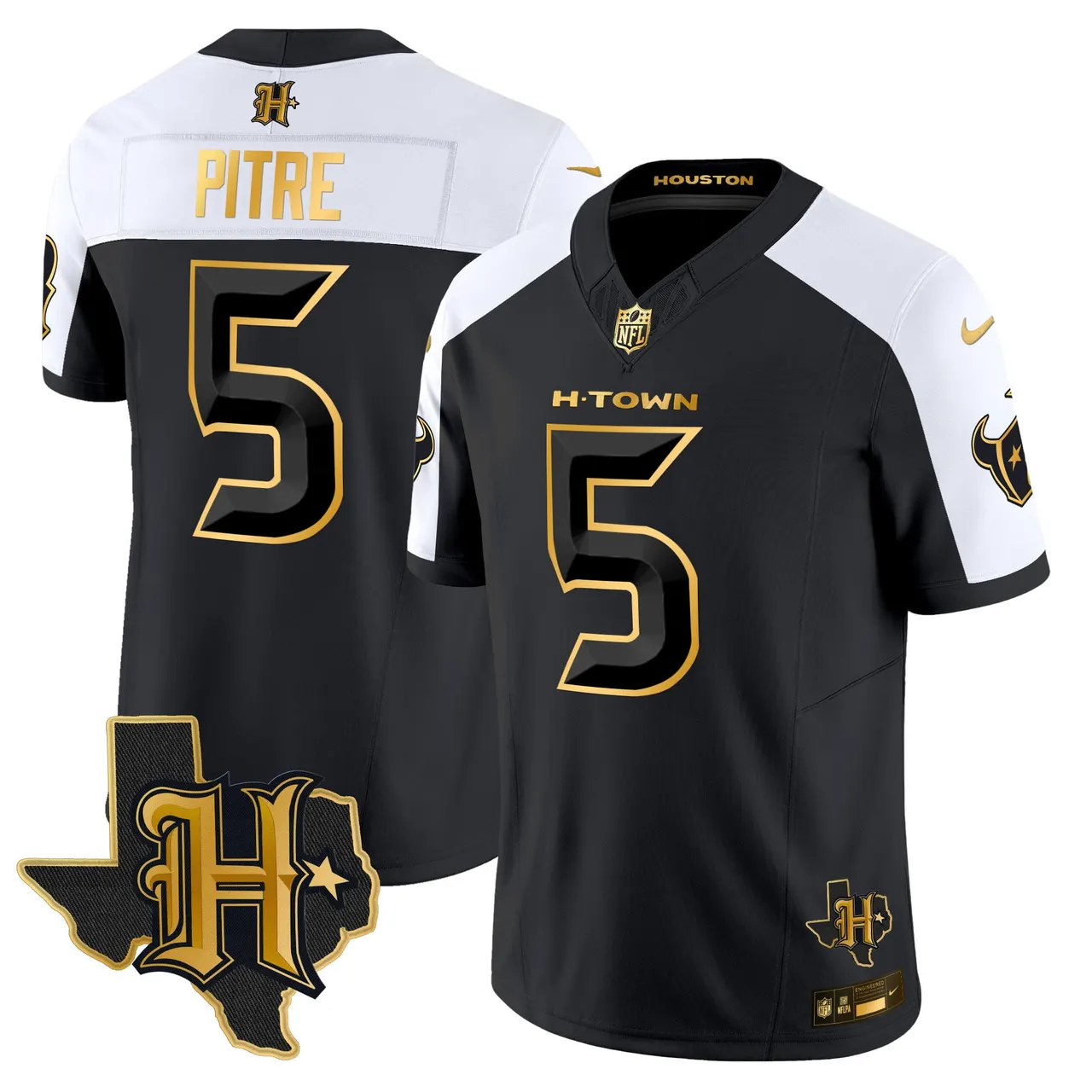 Houston Texans Nike 2024 Texas Patch Gold Vapor Limited Stitched Jersey - Black - Image 8