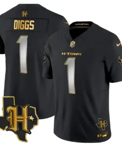 Houston Texans Nike 2024 Texas Patch Gold Vapor Limited Stitched Jersey - Black - Image 10