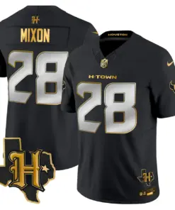 Houston Texans Nike 2024 Texas Patch Gold Vapor Limited Stitched Jersey - Black - Image 11