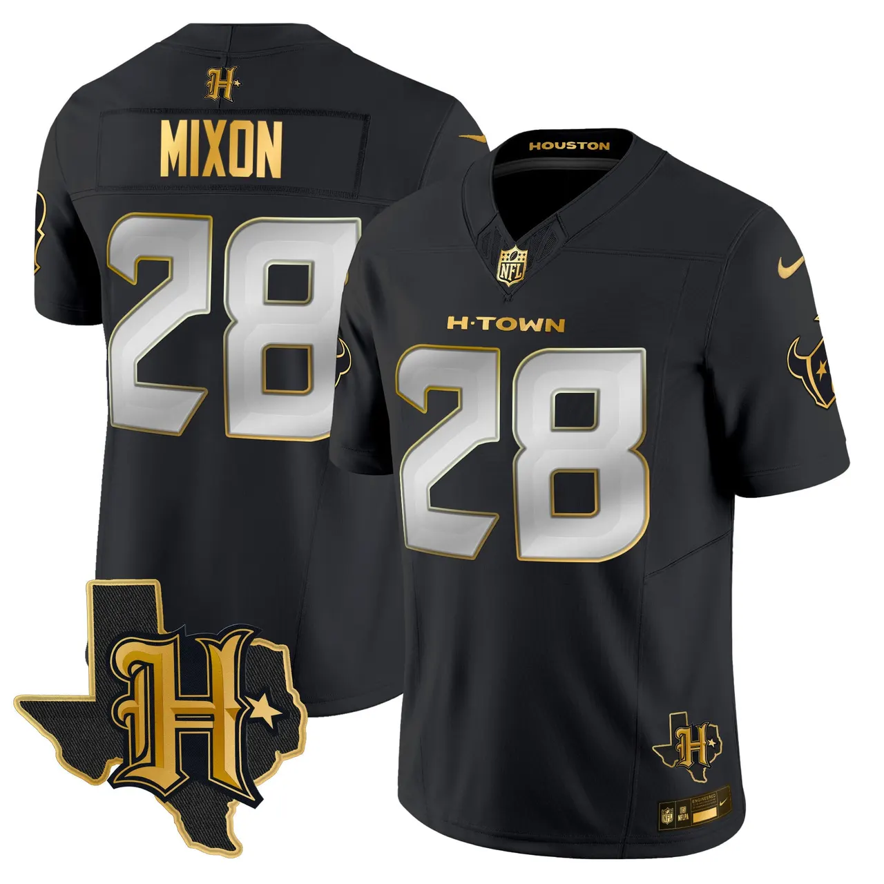 Houston Texans Nike 2024 Texas Patch Gold Vapor Limited Stitched Jersey - Black - Image 11