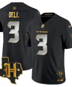 Houston Texans Nike 2024 Texas Patch Gold Vapor Limited Stitched Jersey - Black - Image 12