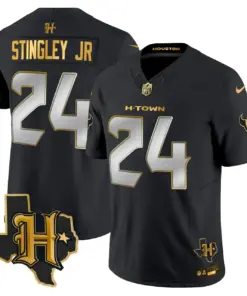 Houston Texans Nike 2024 Texas Patch Gold Vapor Limited Stitched Jersey - Black - Image 13
