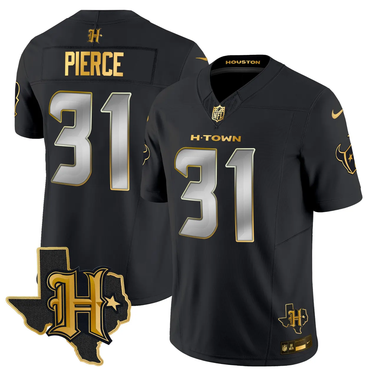 Houston Texans Nike 2024 Texas Patch Gold Vapor Limited Stitched Jersey - Black - Image 14