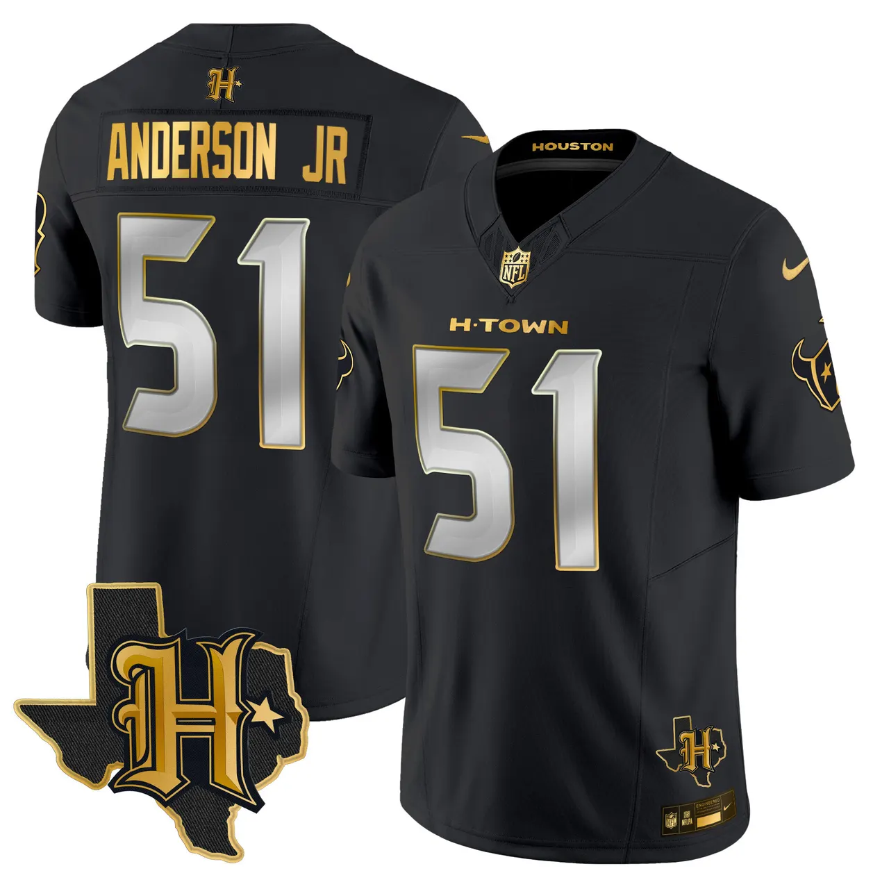 Houston Texans Nike 2024 Texas Patch Gold Vapor Limited Stitched Jersey - Black - Image 15