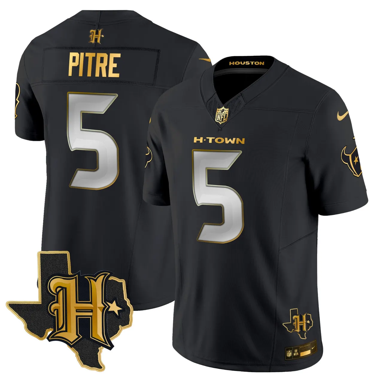 Houston Texans Nike 2024 Texas Patch Gold Vapor Limited Stitched Jersey - Black - Image 16