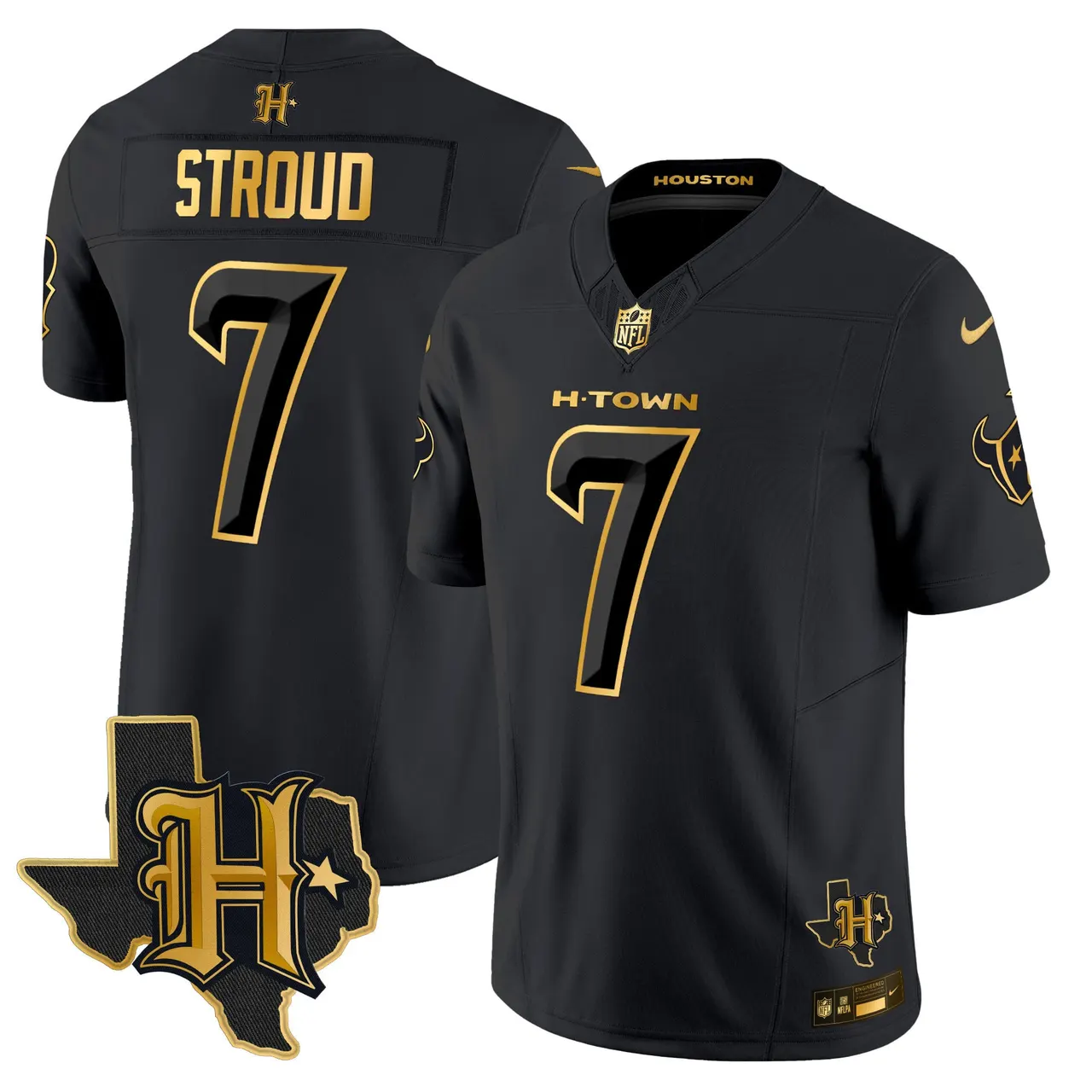 Houston Texans Nike 2024 Texas Patch Gold Vapor Limited Stitched Jersey - Black - Image 17