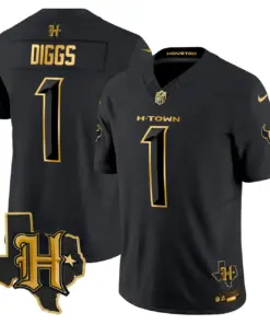 Houston Texans Nike 2024 Texas Patch Gold Vapor Limited Stitched Jersey - Black - Image 18