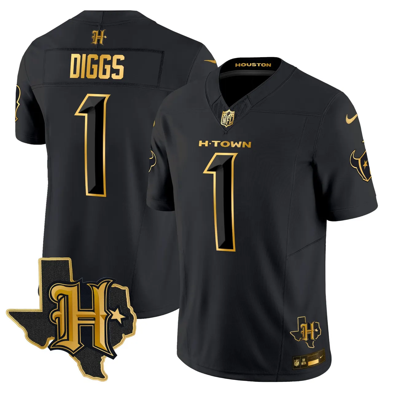 Houston Texans Nike 2024 Texas Patch Gold Vapor Limited Stitched Jersey - Black - Image 18