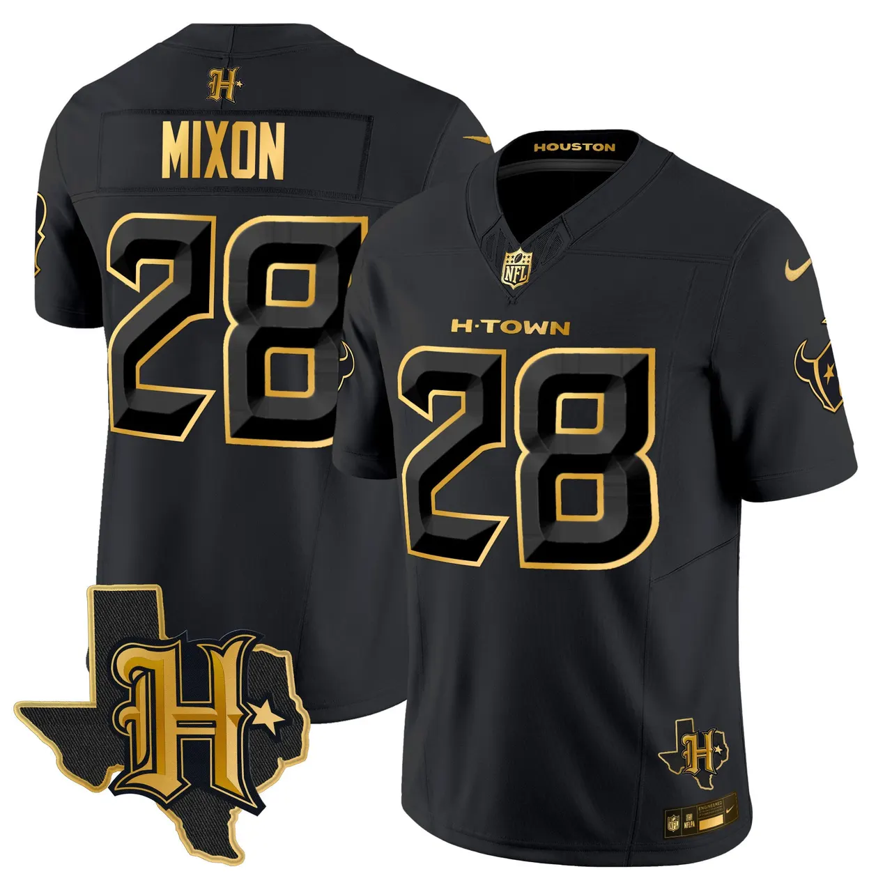 Houston Texans Nike 2024 Texas Patch Gold Vapor Limited Stitched Jersey - Black - Image 19