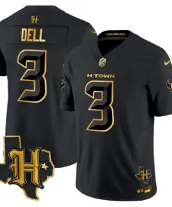 Houston Texans Nike 2024 Texas Patch Gold Vapor Limited Stitched Jersey - Black - Image 20