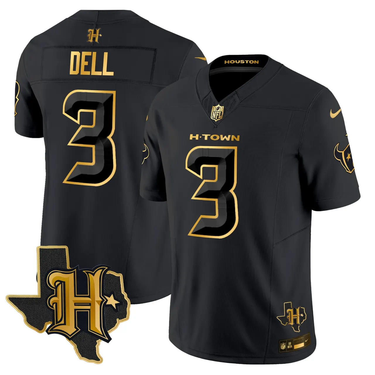 Houston Texans Nike 2024 Texas Patch Gold Vapor Limited Stitched Jersey - Black - Image 20
