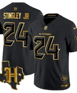 Houston Texans Nike 2024 Texas Patch Gold Vapor Limited Stitched Jersey - Black - Image 21