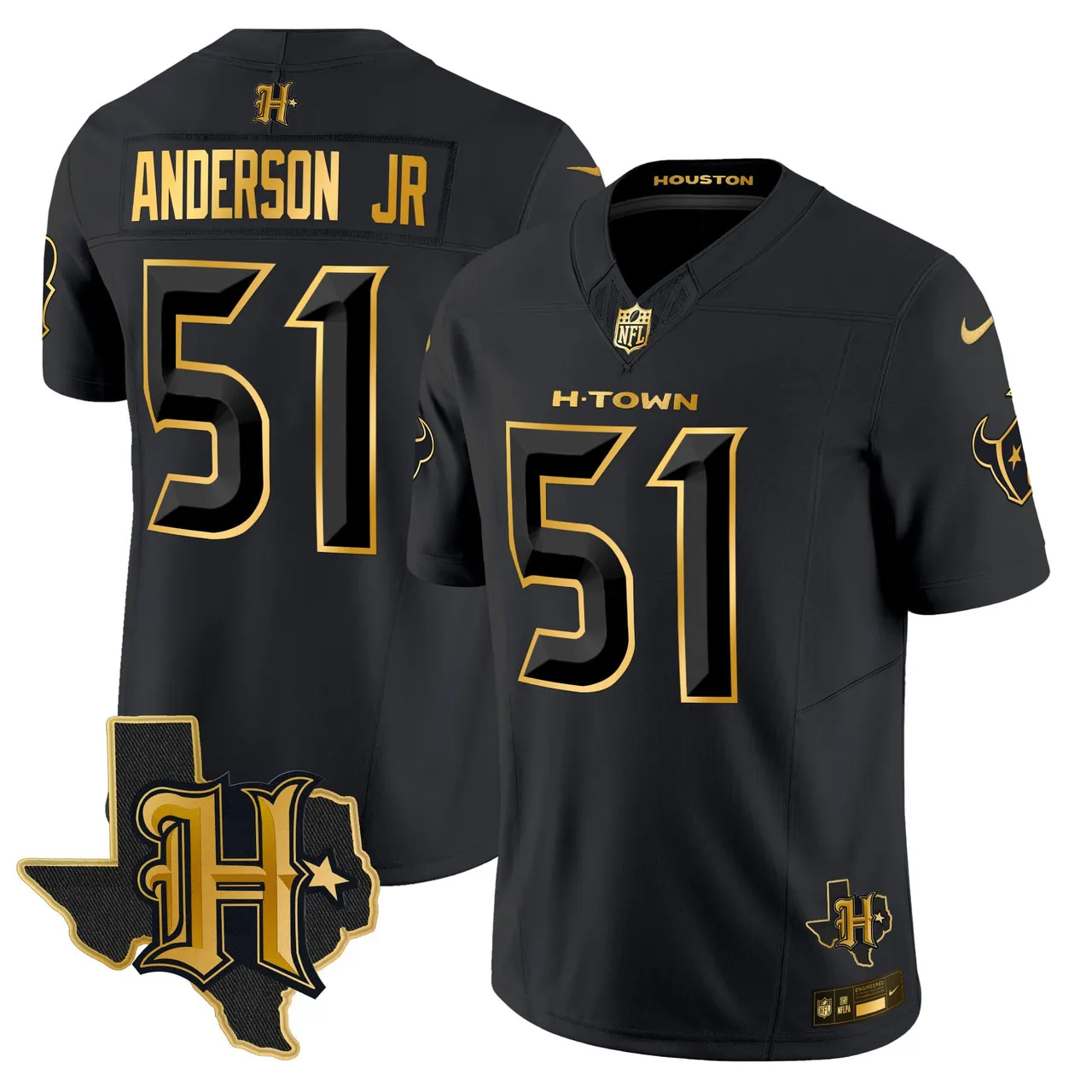 Houston Texans Nike 2024 Texas Patch Gold Vapor Limited Stitched Jersey - Black - Image 23