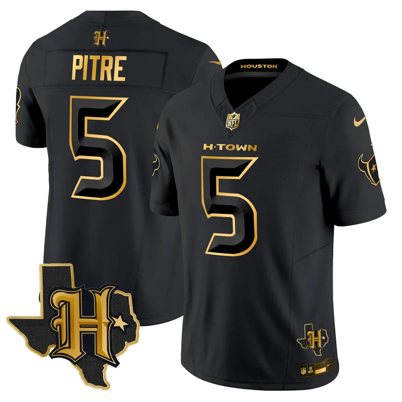 Houston Texans Nike 2024 Texas Patch Gold Vapor Limited Stitched Jersey - Black - Image 24