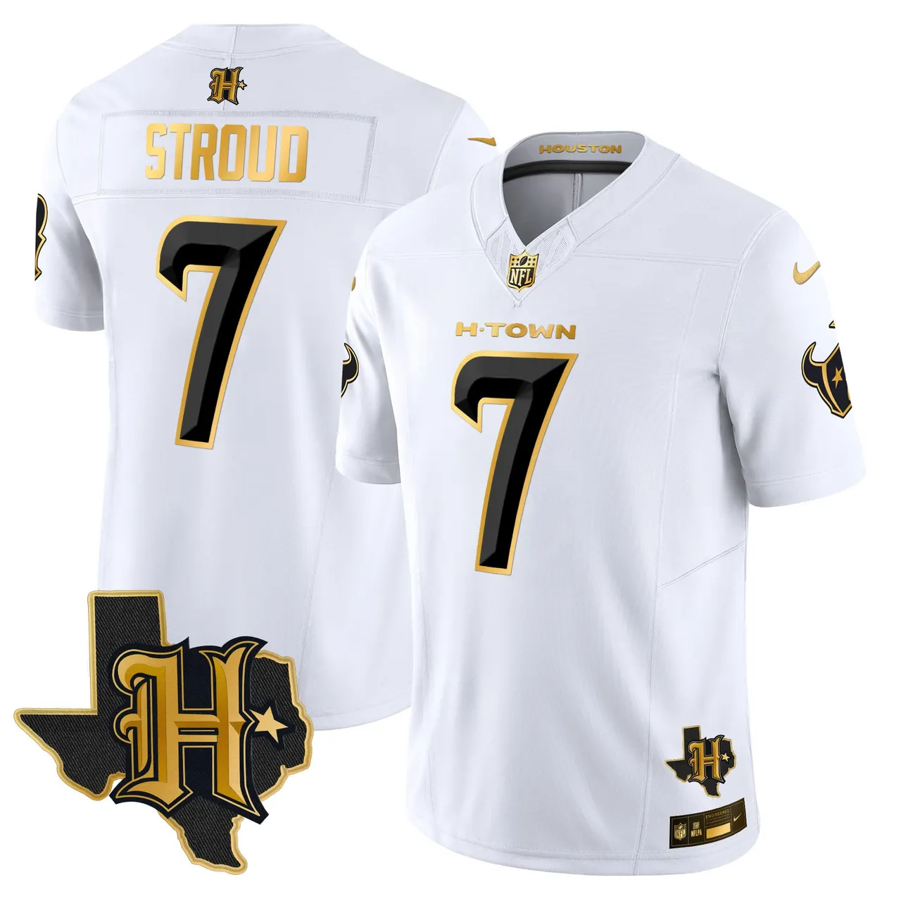 Houston Texans Nike 2024 Texas Patch Gold Vapor Limited Stitched Jersey - Black - Image 25