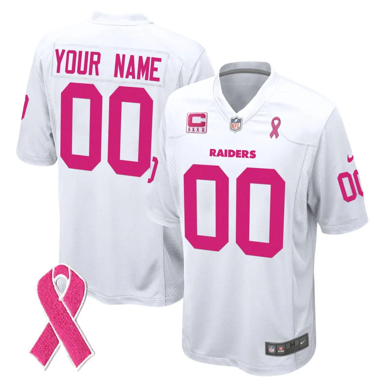Breast Cancer Las Vegas Raiders Nike Custom Stitched Jersey - White