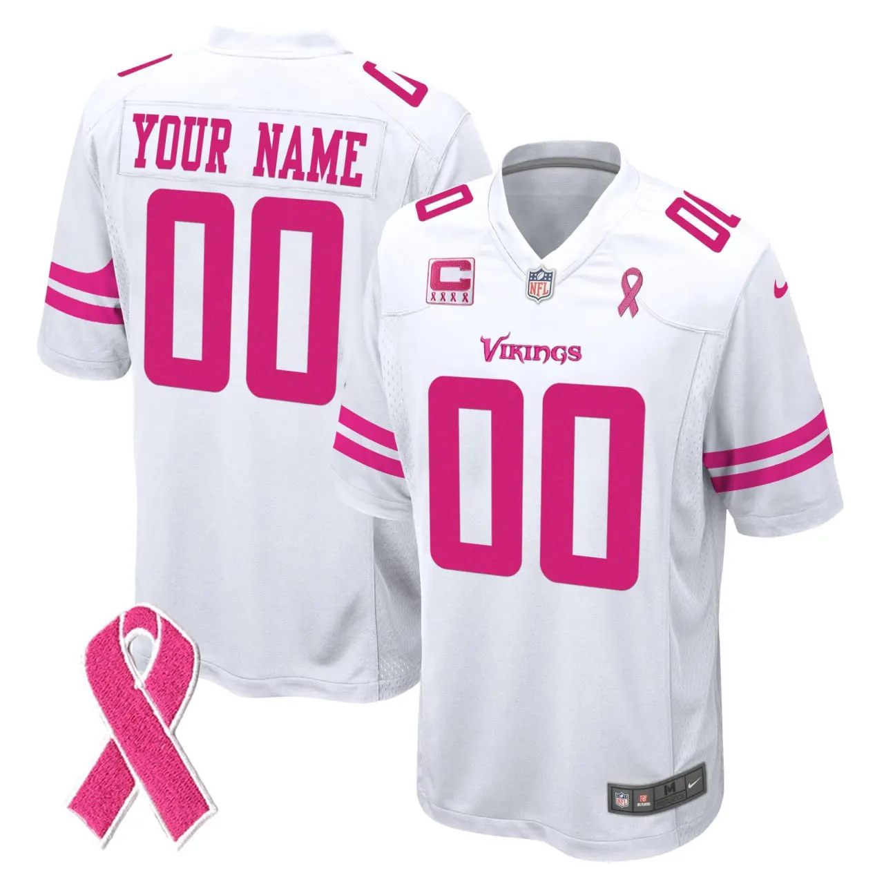 Breast Cancer Minnesota Vikings Nike Custom Stitched Jersey - White