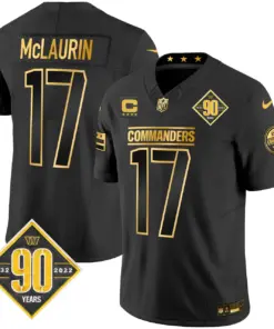 Washington Commanders Nike 90th Anniversary Patch Gold Vapor Limited Stitched Jersey - Black - Image 12