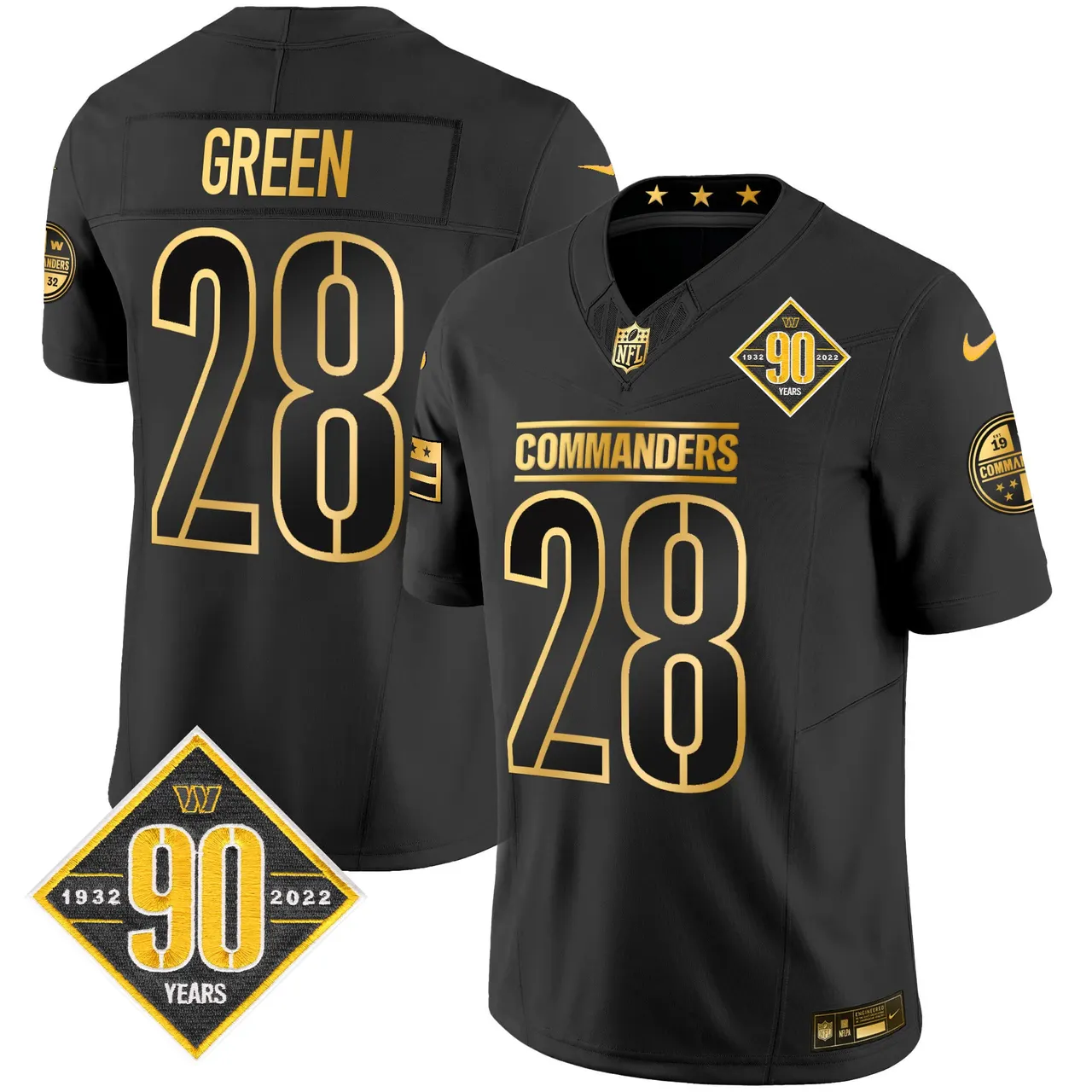 Washington Commanders Nike 90th Anniversary Patch Gold Vapor Limited Stitched Jersey - Black - Image 14
