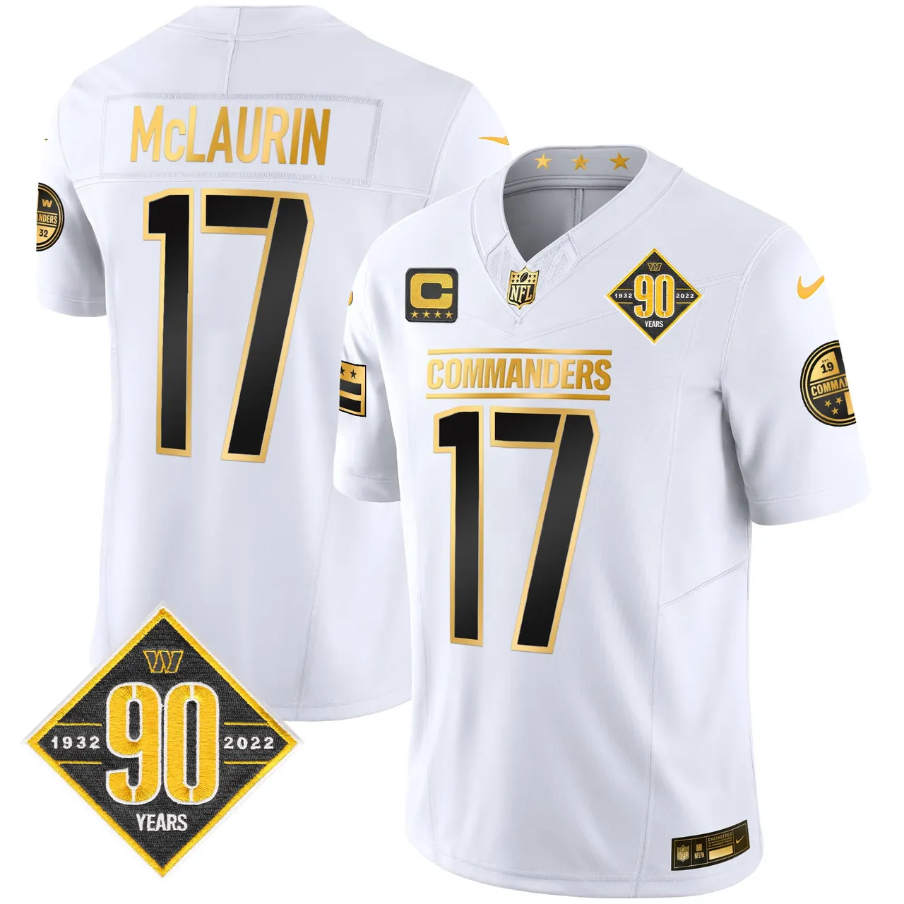 Washington Commanders Nike 90th Anniversary Patch Gold Vapor Limited Stitched Jersey - Black - Image 19