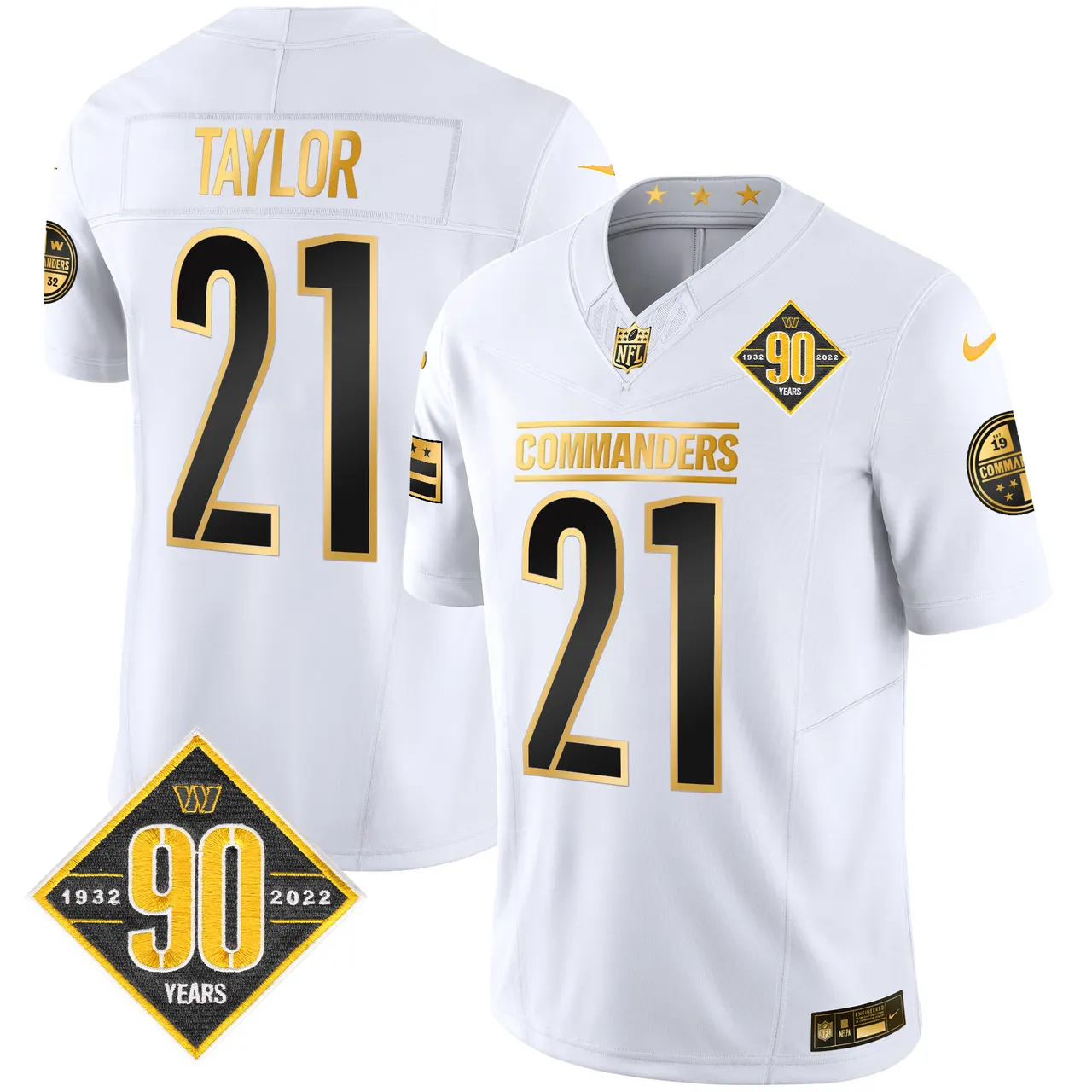 Washington Commanders Nike 90th Anniversary Patch Gold Vapor Limited Stitched Jersey - Black - Image 20