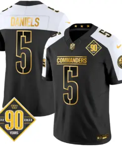Washington Commanders Nike 90th Anniversary Patch Gold Vapor Limited Stitched Jersey - Black - Image 22
