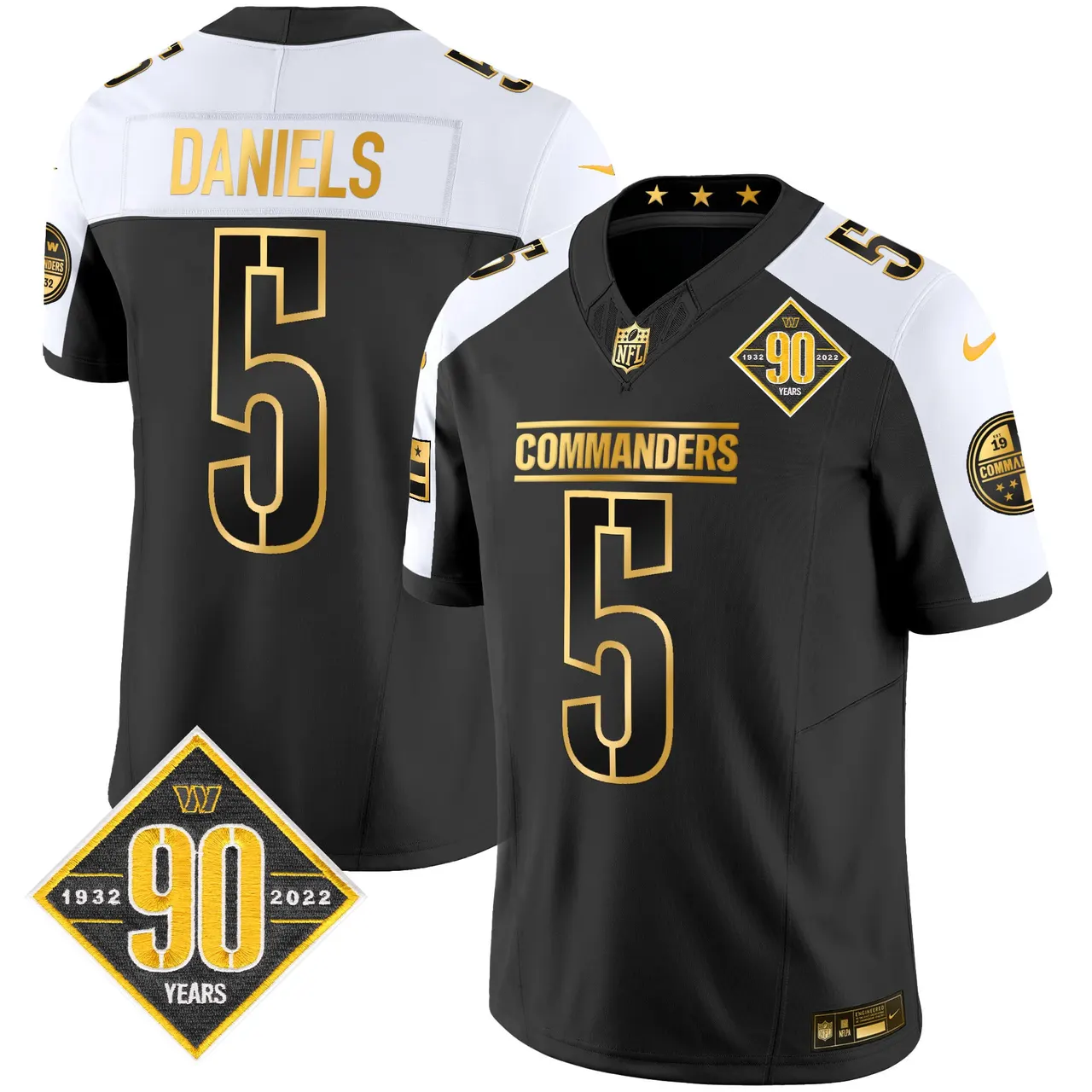 Washington Commanders Nike 90th Anniversary Patch Gold Vapor Limited Stitched Jersey - Black - Image 22