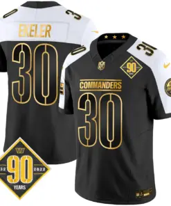 Washington Commanders Nike 90th Anniversary Patch Gold Vapor Limited Stitched Jersey - Black - Image 24