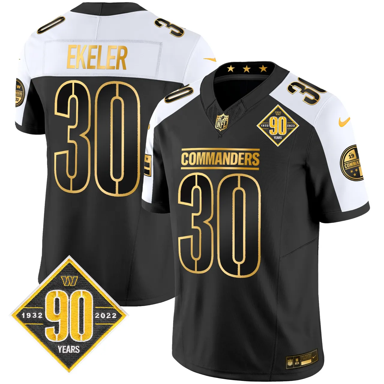 Washington Commanders Nike 90th Anniversary Patch Gold Vapor Limited Stitched Jersey - Black - Image 24
