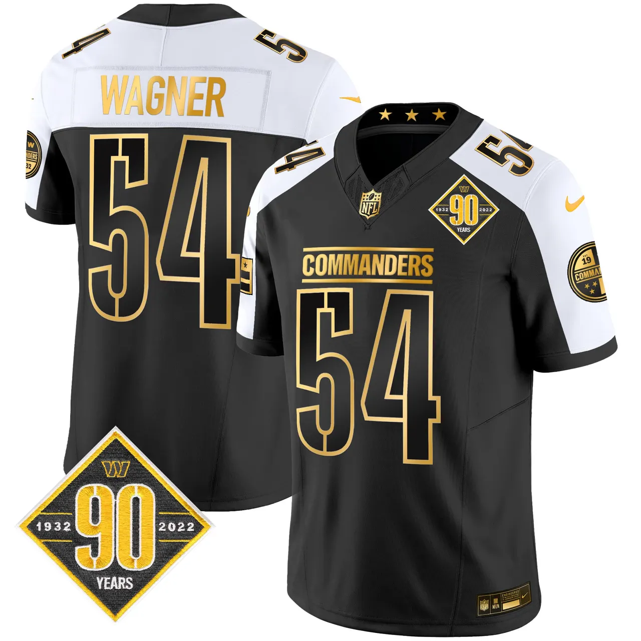 Washington Commanders Nike 90th Anniversary Patch Gold Vapor Limited Stitched Jersey - Black - Image 25