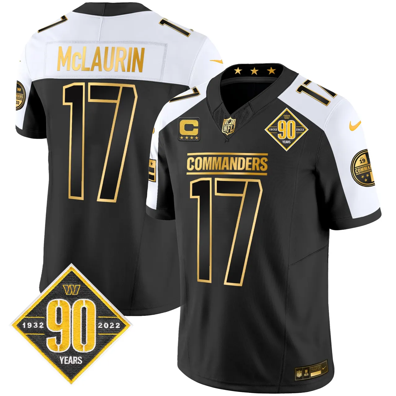 Washington Commanders Nike 90th Anniversary Patch Gold Vapor Limited Stitched Jersey - Black - Image 26